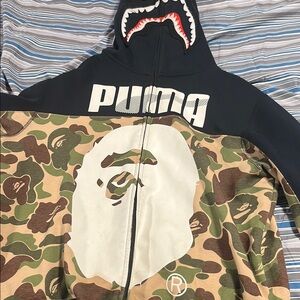 Puma Black and Green Bomber Jacket with Camouflage Design